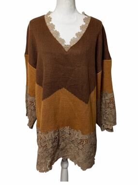 Yohers Brown Ombre Knit Lace Mini Dress Small Oversized NWT $159 Retail